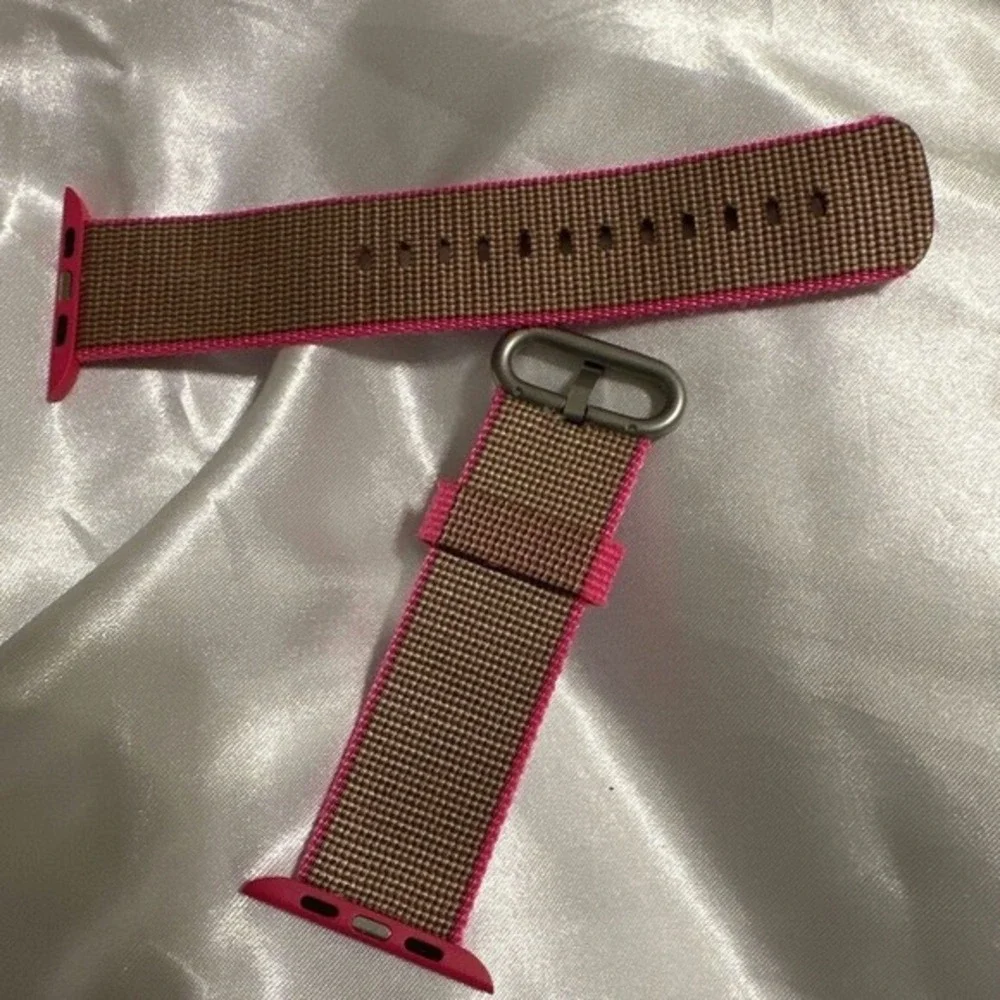 Pink Tan Woven Nylon Watch Band Sport Strap Apple Watch Women 38/40/41mm Chic 16